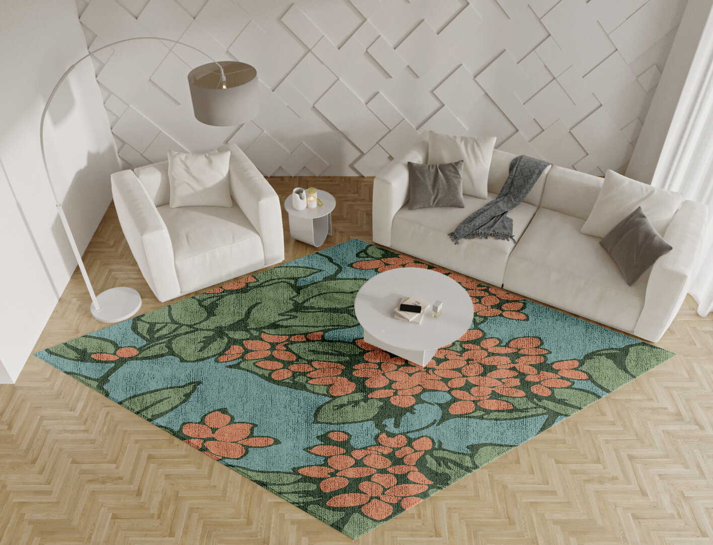 Yarrow Field of Flowers Diamond Hand Knotted Bamboo Silk Custom Rug by Rug Artisan