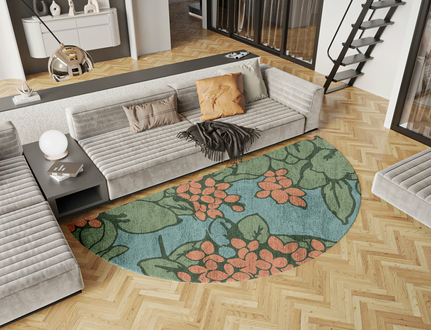 Yarrow Field of Flowers Halfmoon Hand Knotted Bamboo Silk Custom Rug by Rug Artisan