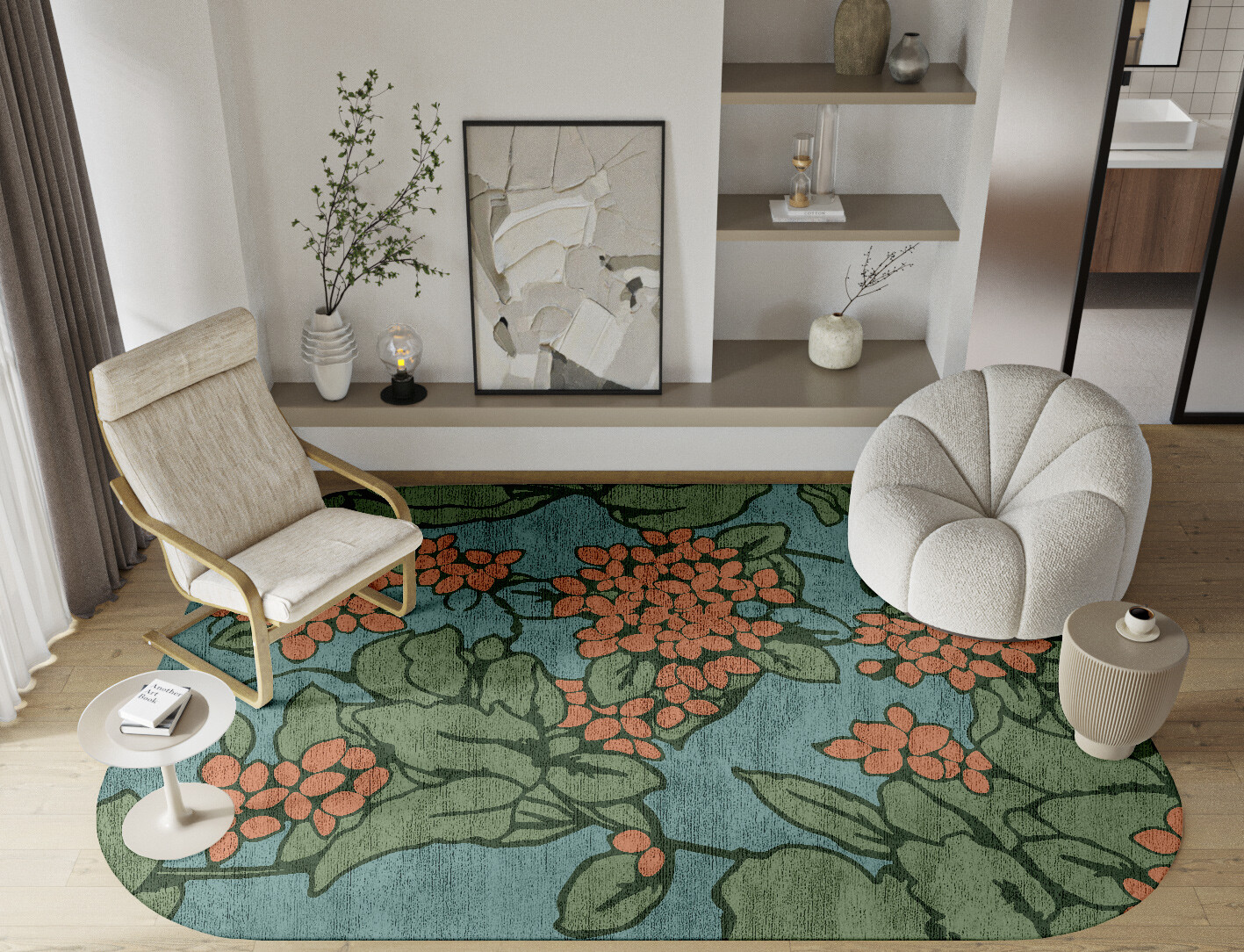 Yarrow Field of Flowers Oblong Hand Knotted Bamboo Silk Custom Rug by Rug Artisan