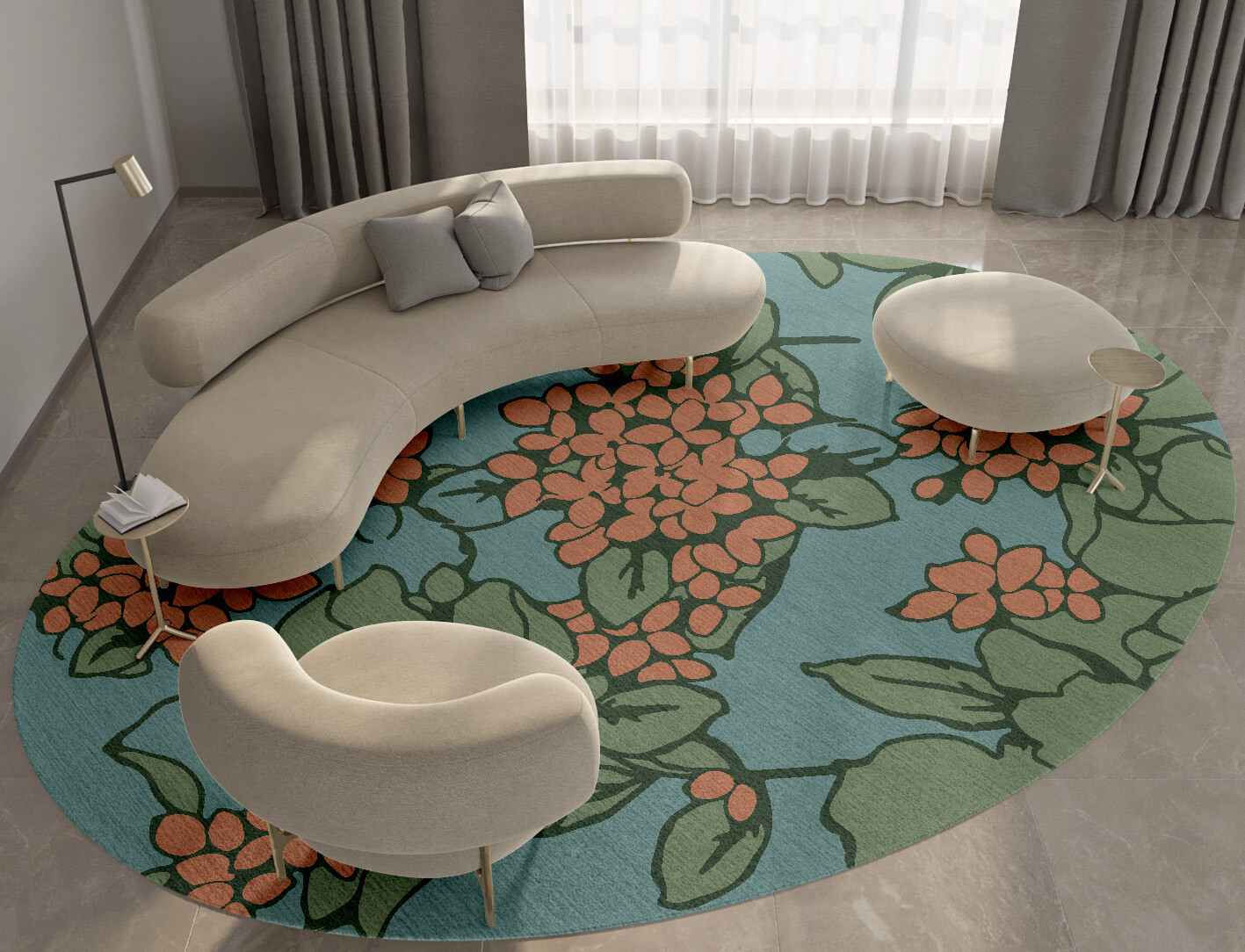Yarrow Field of Flowers Oval Hand Knotted Tibetan Wool Custom Rug by Rug Artisan