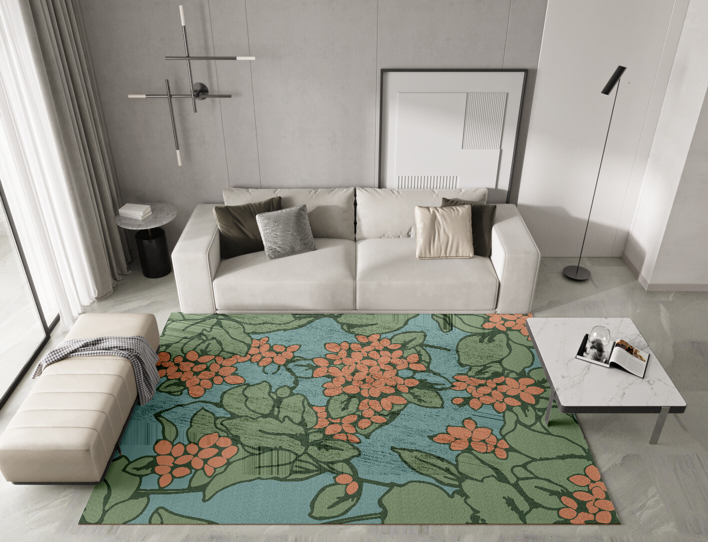 Yarrow Field of Flowers Rectangle Hand Knotted Bamboo Silk Custom Rug by Rug Artisan