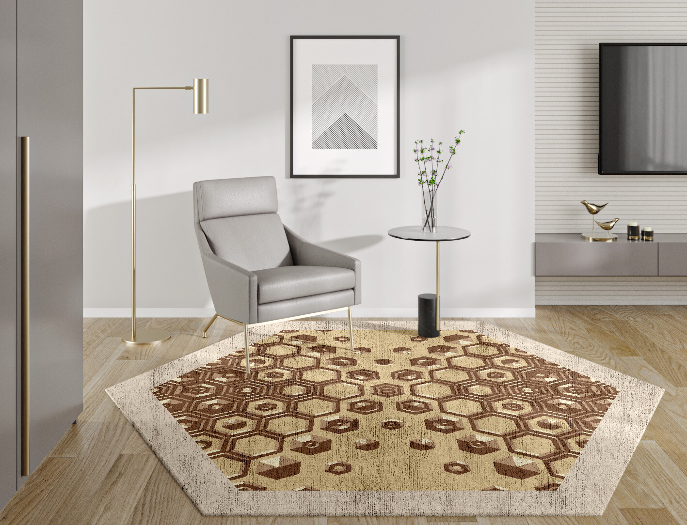 Yoso Origami Hexagon Hand Knotted Bamboo Silk Custom Rug by Rug Artisan