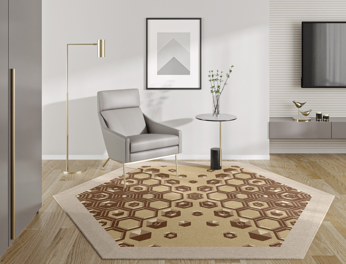 Yoso Origami Hexagon Hand Knotted Tibetan Wool Custom Rug by Rug Artisan