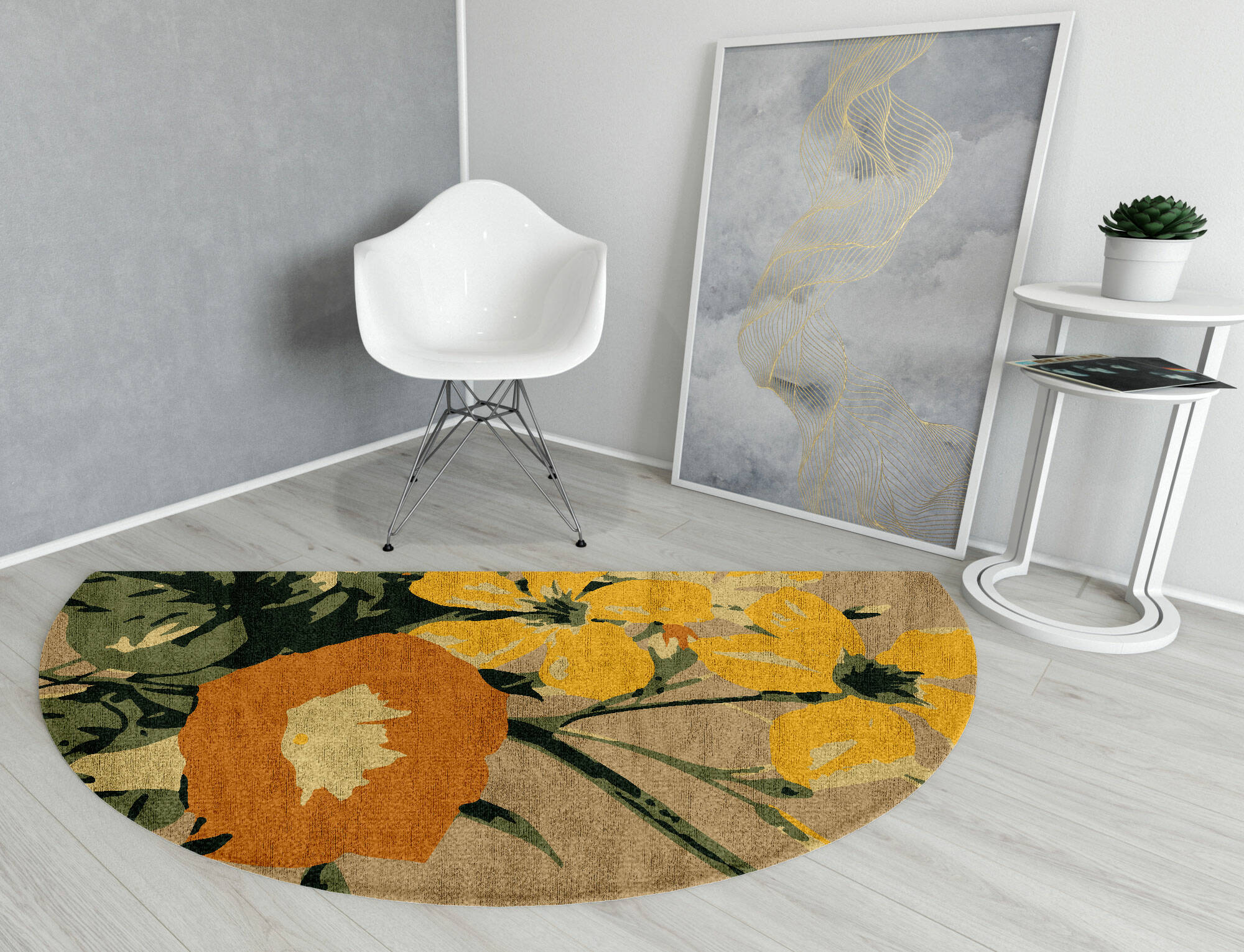 Zaara Floral Halfmoon Hand Knotted Bamboo Silk Custom Rug by Rug Artisan