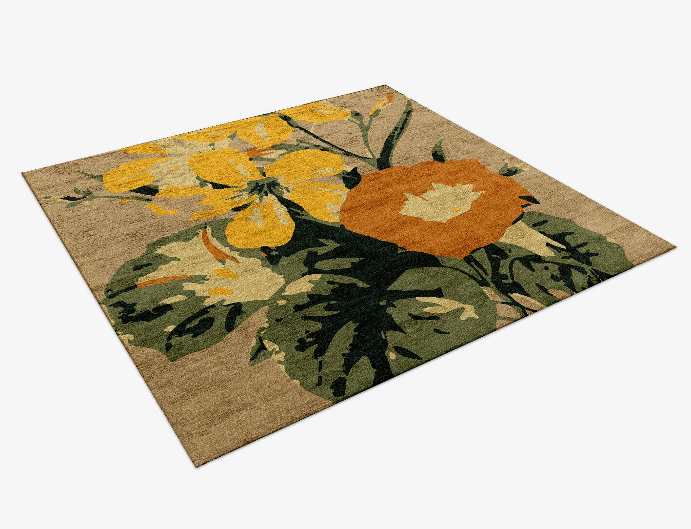 Zaara Floral Square Hand Knotted Bamboo Silk Custom Rug by Rug Artisan
