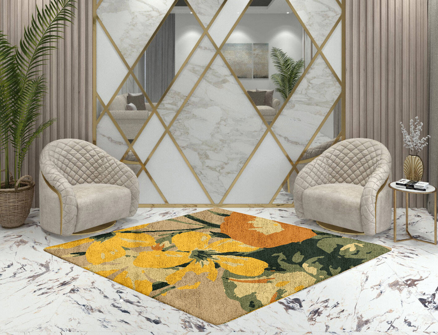 Zaara Floral Diamond Hand Tufted Bamboo Silk Custom Rug by Rug Artisan