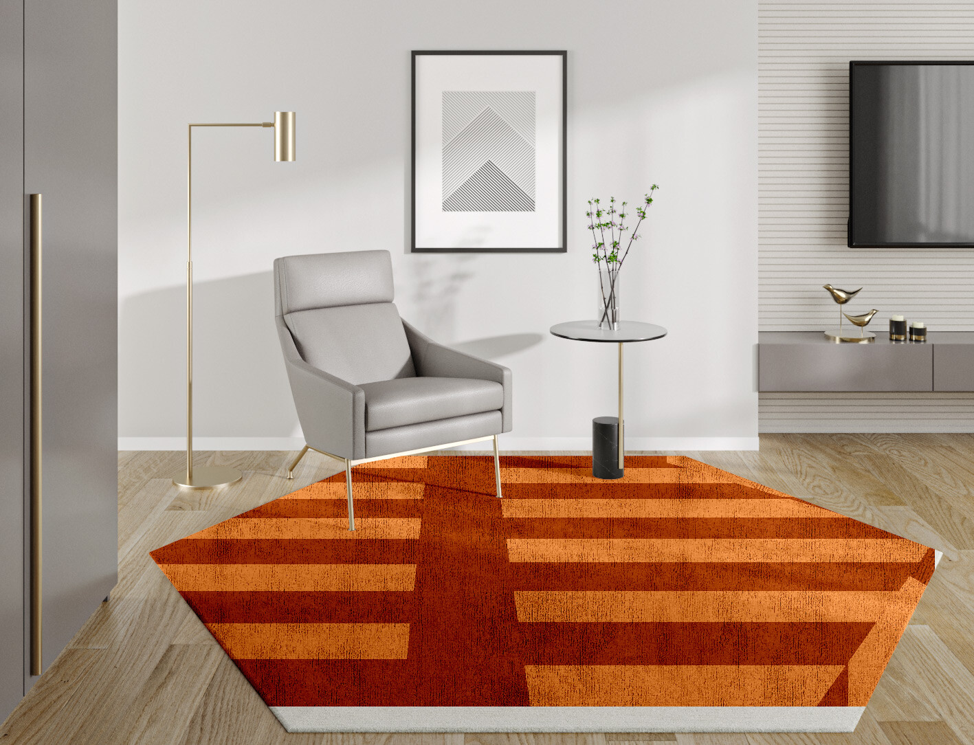 Zahn Geometric Hexagon Hand Knotted Bamboo Silk Custom Rug by Rug Artisan