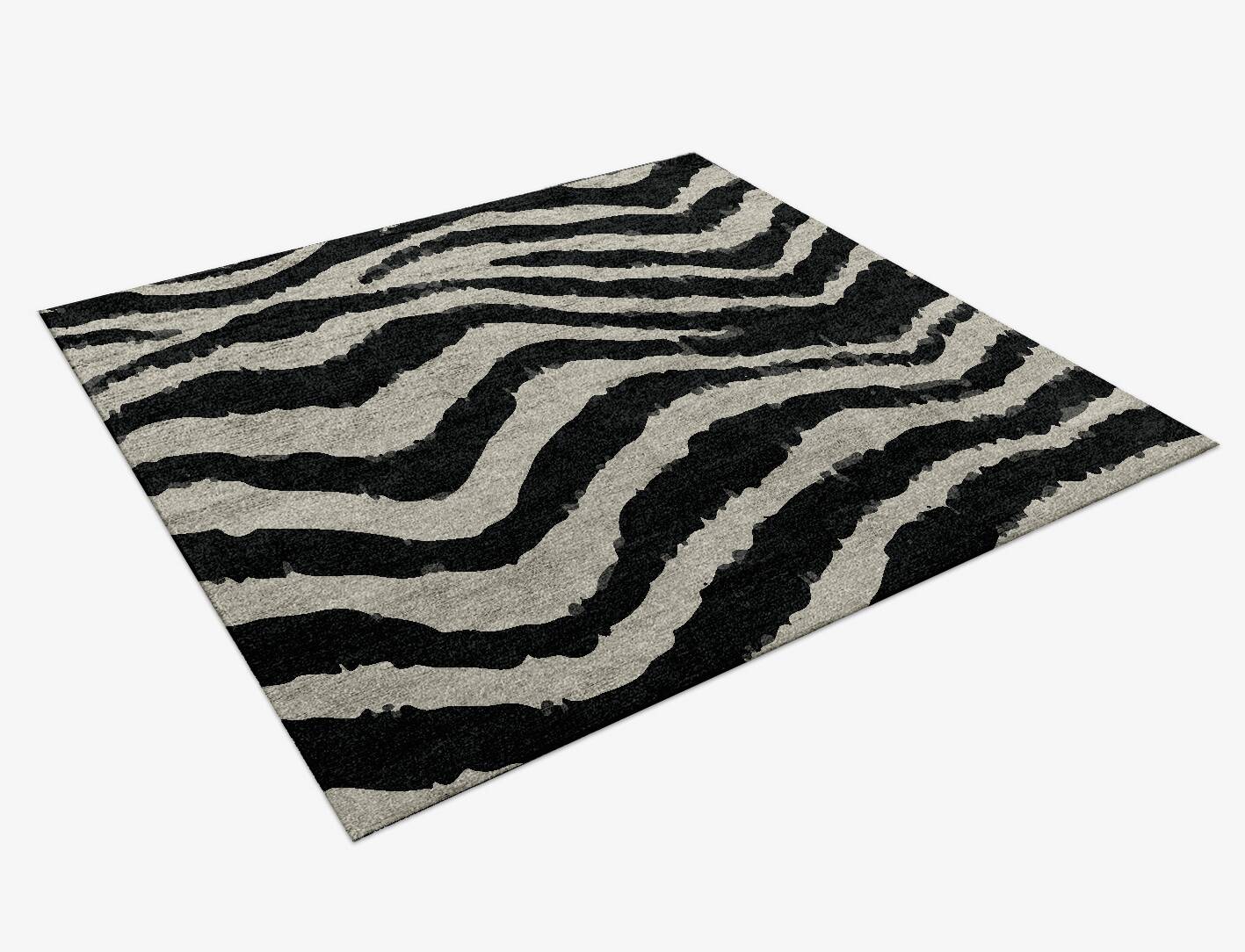 Zebra Repeat Animal Prints Square Hand Knotted Bamboo Silk Custom Rug by Rug Artisan