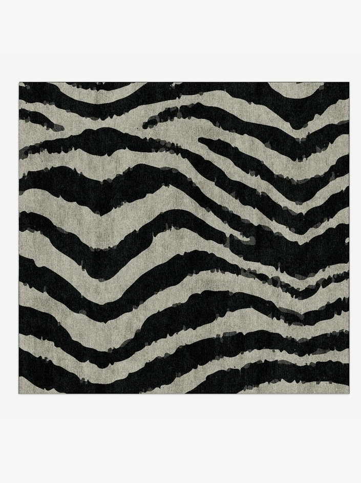 Zebra Repeat Animal Prints Square Hand Knotted Bamboo Silk Custom Rug by Rug Artisan