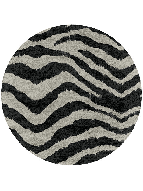 Zebra Repeat Animal Prints Round Hand Tufted Bamboo Silk Custom Rug by Rug Artisan