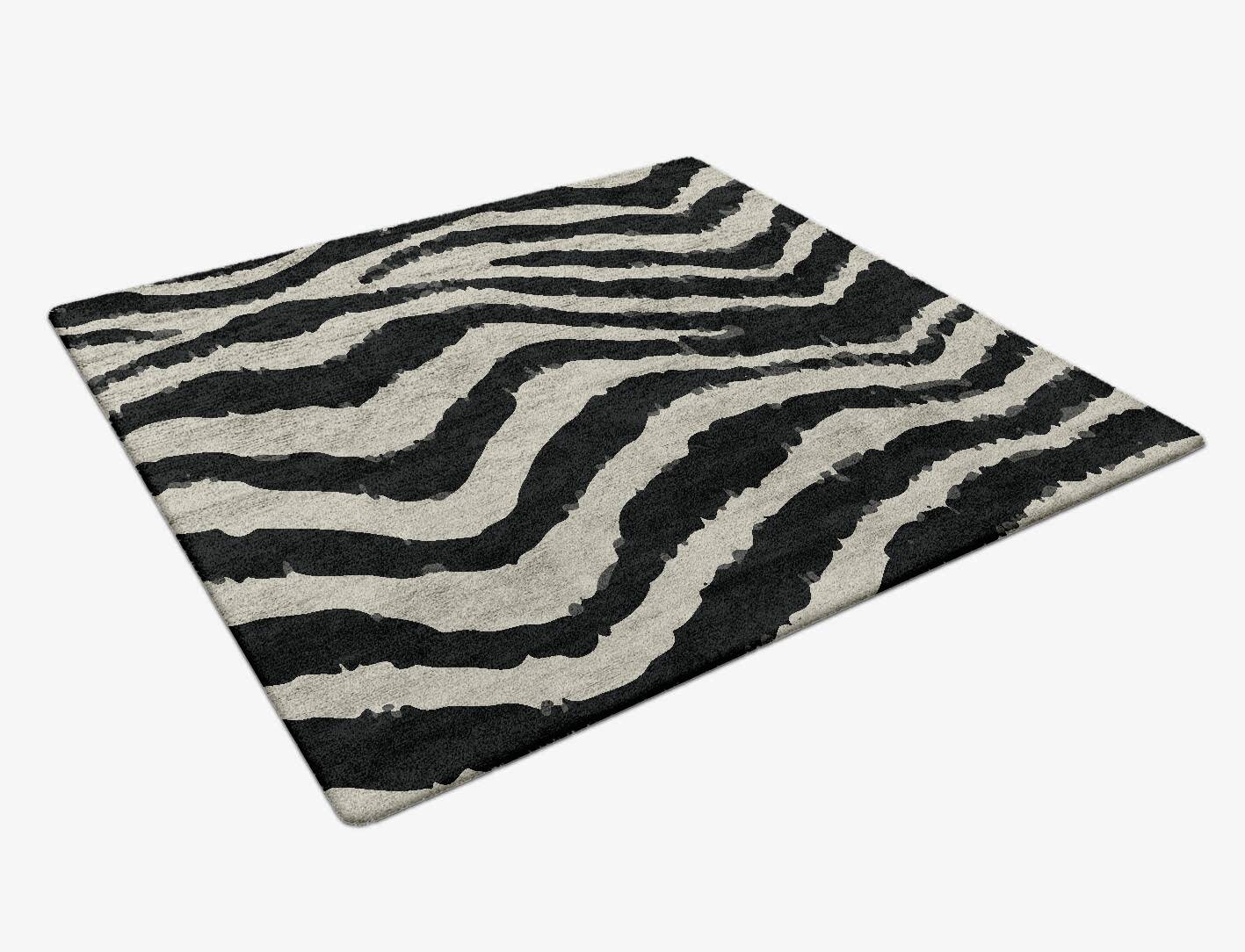 Zebra Repeat Animal Prints Square Hand Tufted Bamboo Silk Custom Rug by Rug Artisan