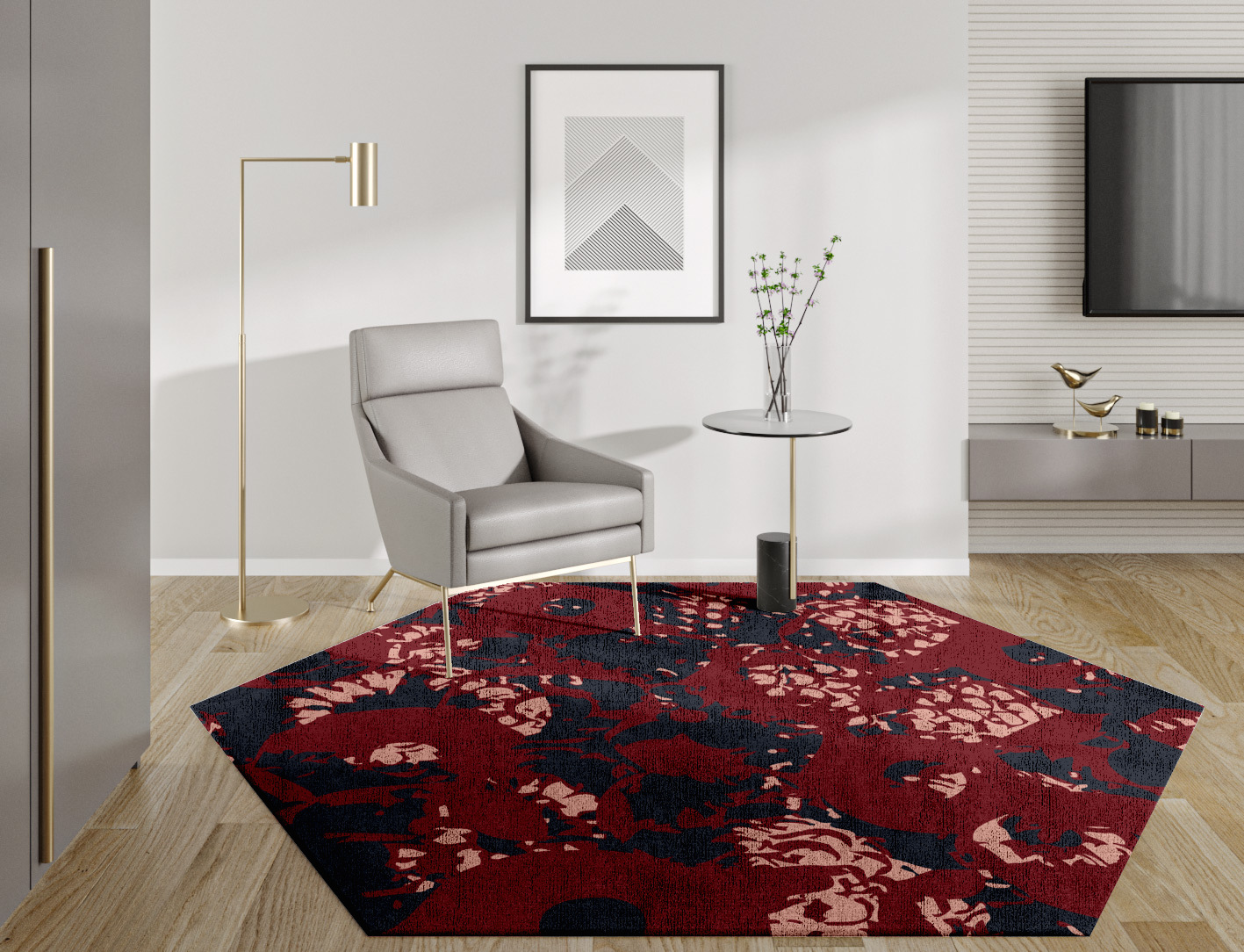 Zeitun Abstract Hexagon Hand Knotted Bamboo Silk Custom Rug by Rug Artisan