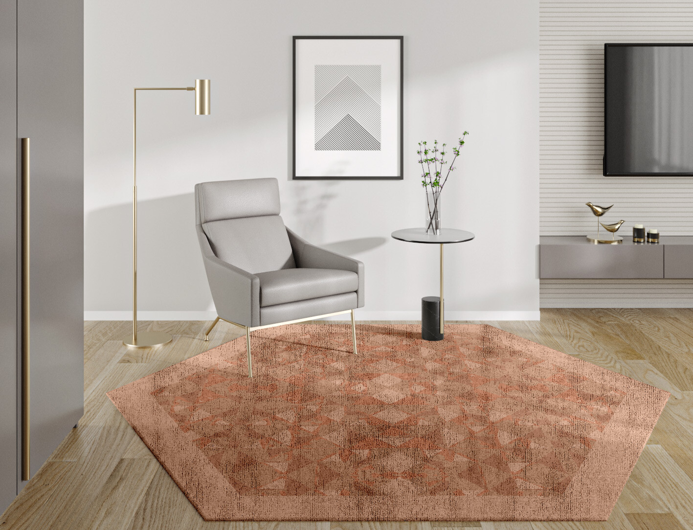 Zellige Origami Hexagon Hand Knotted Bamboo Silk Custom Rug by Rug Artisan