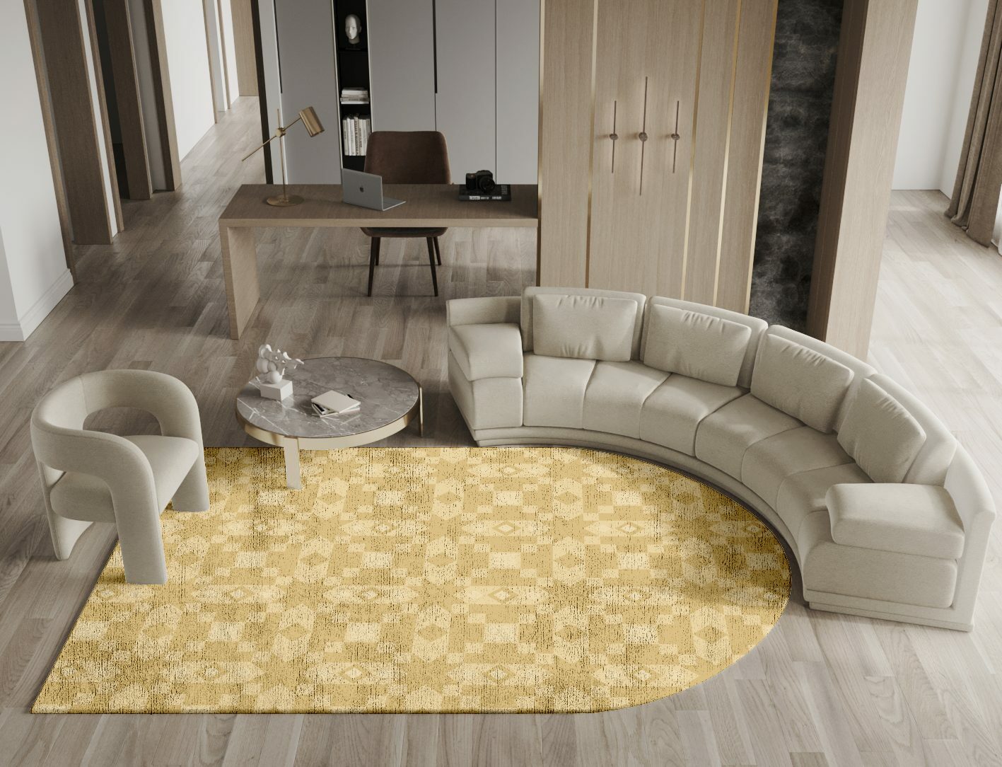 Zeus Minimalist Arch Hand Knotted Bamboo Silk Custom Rug by Rug Artisan