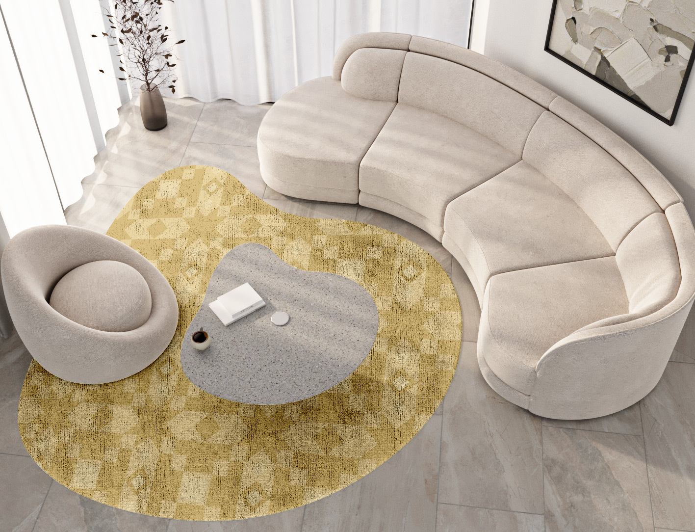 Zeus Minimalist Splash Hand Knotted Bamboo Silk Custom Rug by Rug Artisan