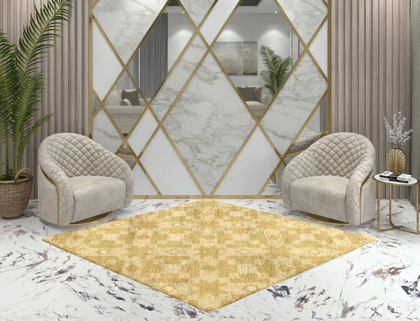 Zeus Minimalist Diamond Hand Tufted Bamboo Silk Custom Rug by Rug Artisan