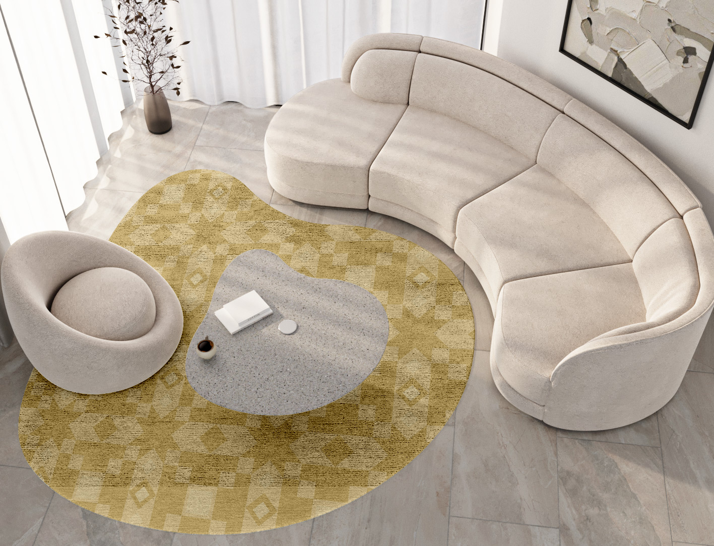 Zeus Minimalist Splash Hand Tufted Bamboo Silk Custom Rug by Rug Artisan