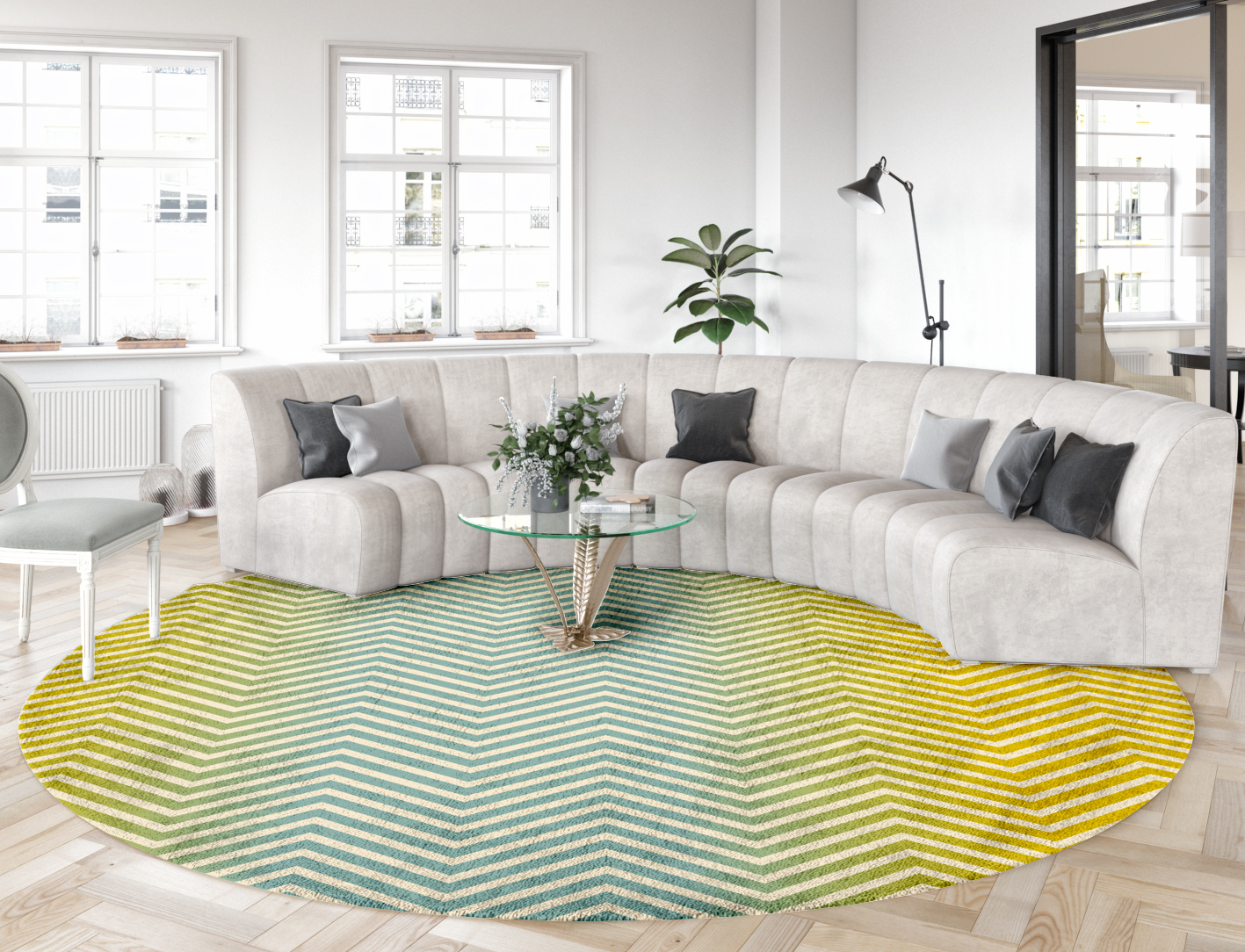 Zigzag Ombre Round Hand Tufted Bamboo Silk Custom Rug by Rug Artisan