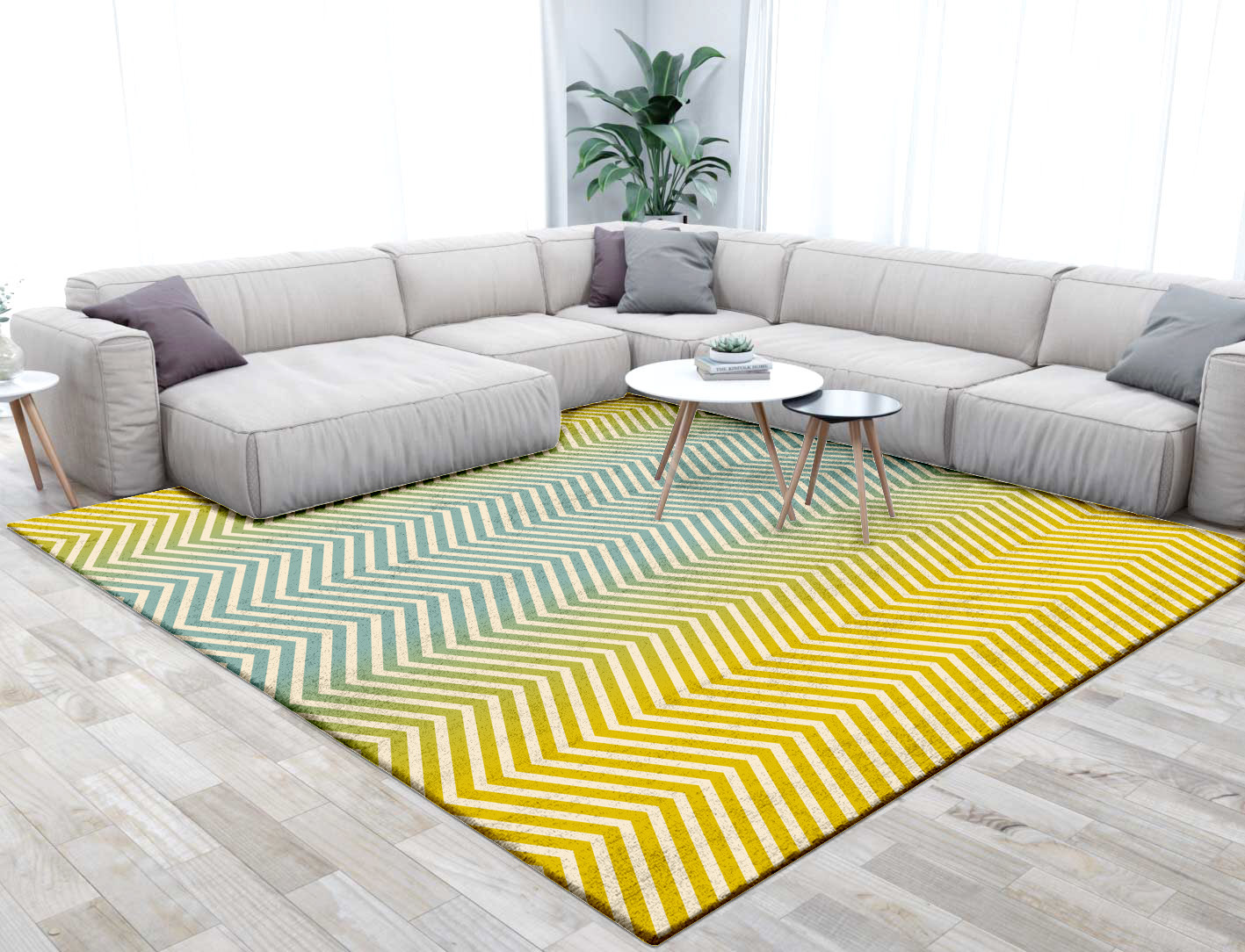 Zigzag Ombre Square Hand Tufted Bamboo Silk Custom Rug by Rug Artisan