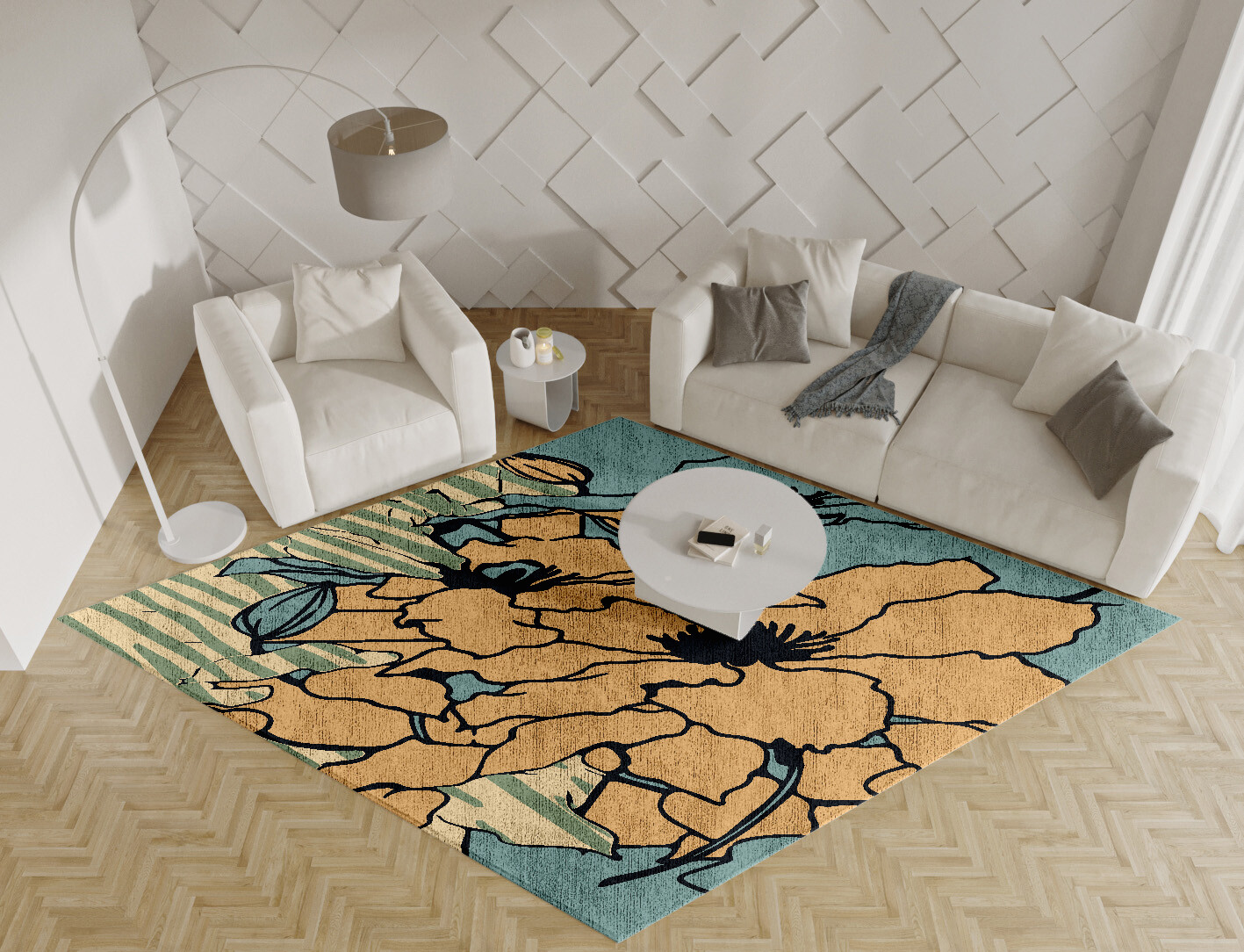 Zinia Field of Flowers Diamond Hand Knotted Bamboo Silk Custom Rug by Rug Artisan