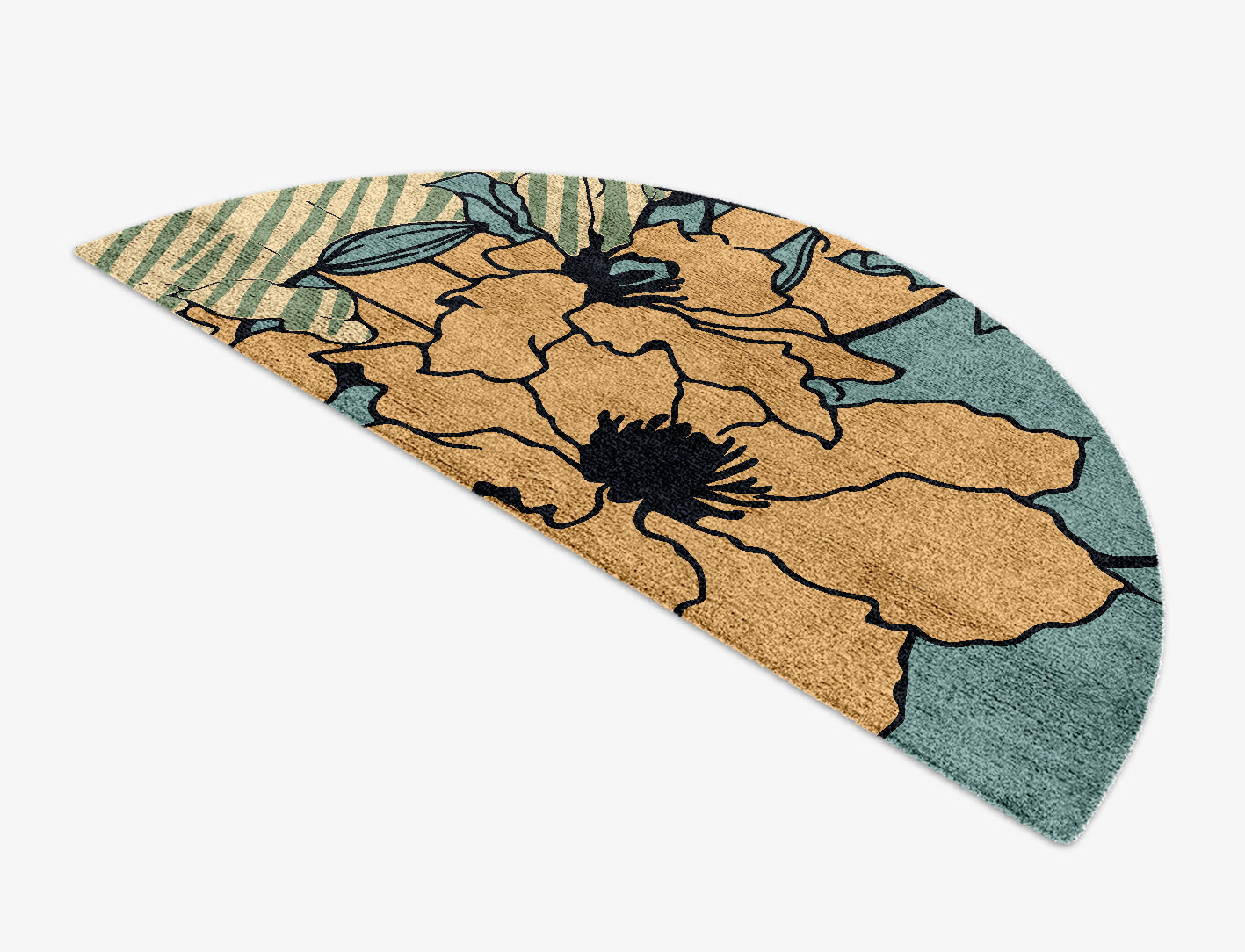 Zinia Field of Flowers Halfmoon Hand Knotted Bamboo Silk Custom Rug by Rug Artisan