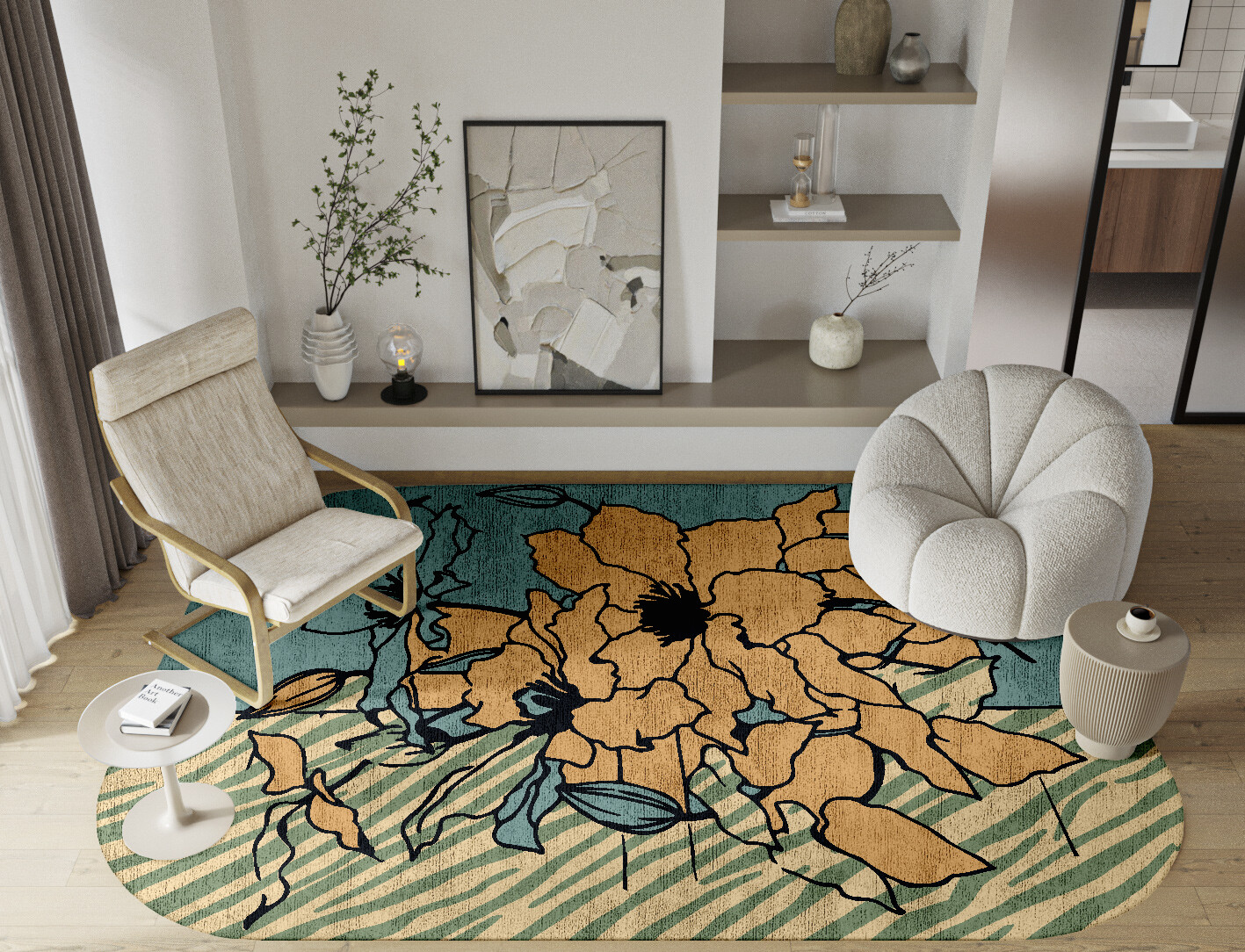 Zinia Field of Flowers Oblong Hand Knotted Bamboo Silk Custom Rug by Rug Artisan