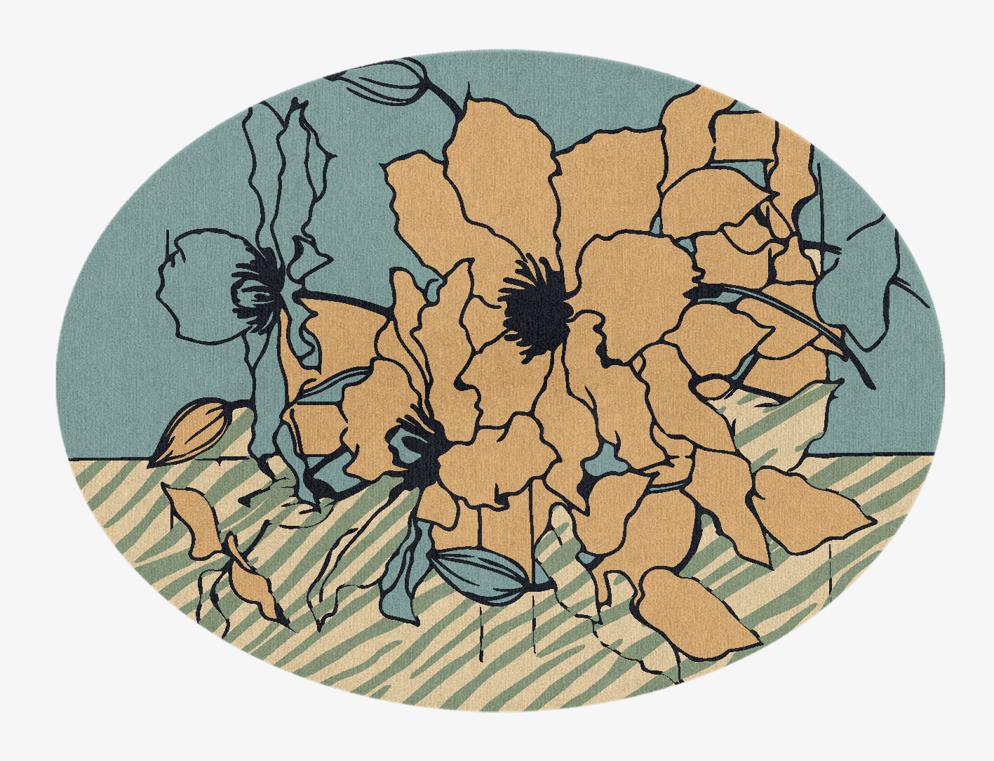 Zinia Field of Flowers Oval Hand Knotted Tibetan Wool Custom Rug by Rug Artisan