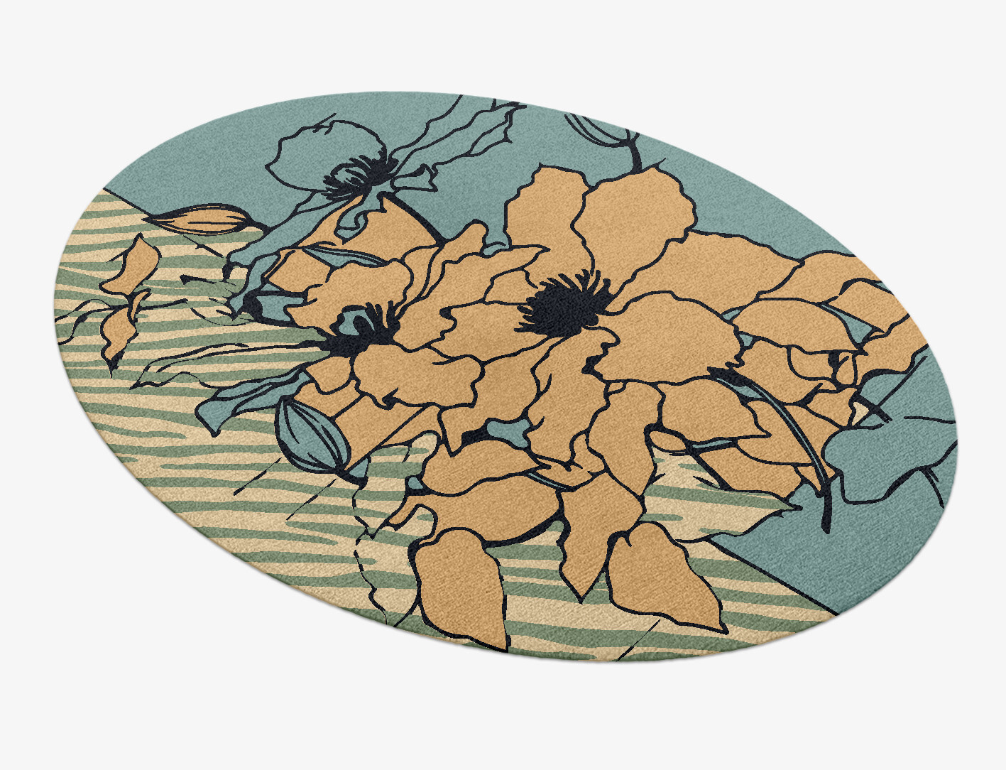 Zinia Field of Flowers Oval Hand Knotted Tibetan Wool Custom Rug by Rug Artisan