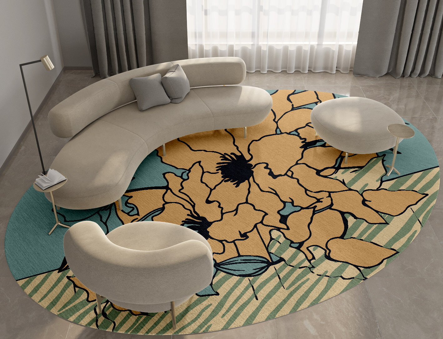 Zinia Field of Flowers Oval Hand Knotted Tibetan Wool Custom Rug by Rug Artisan