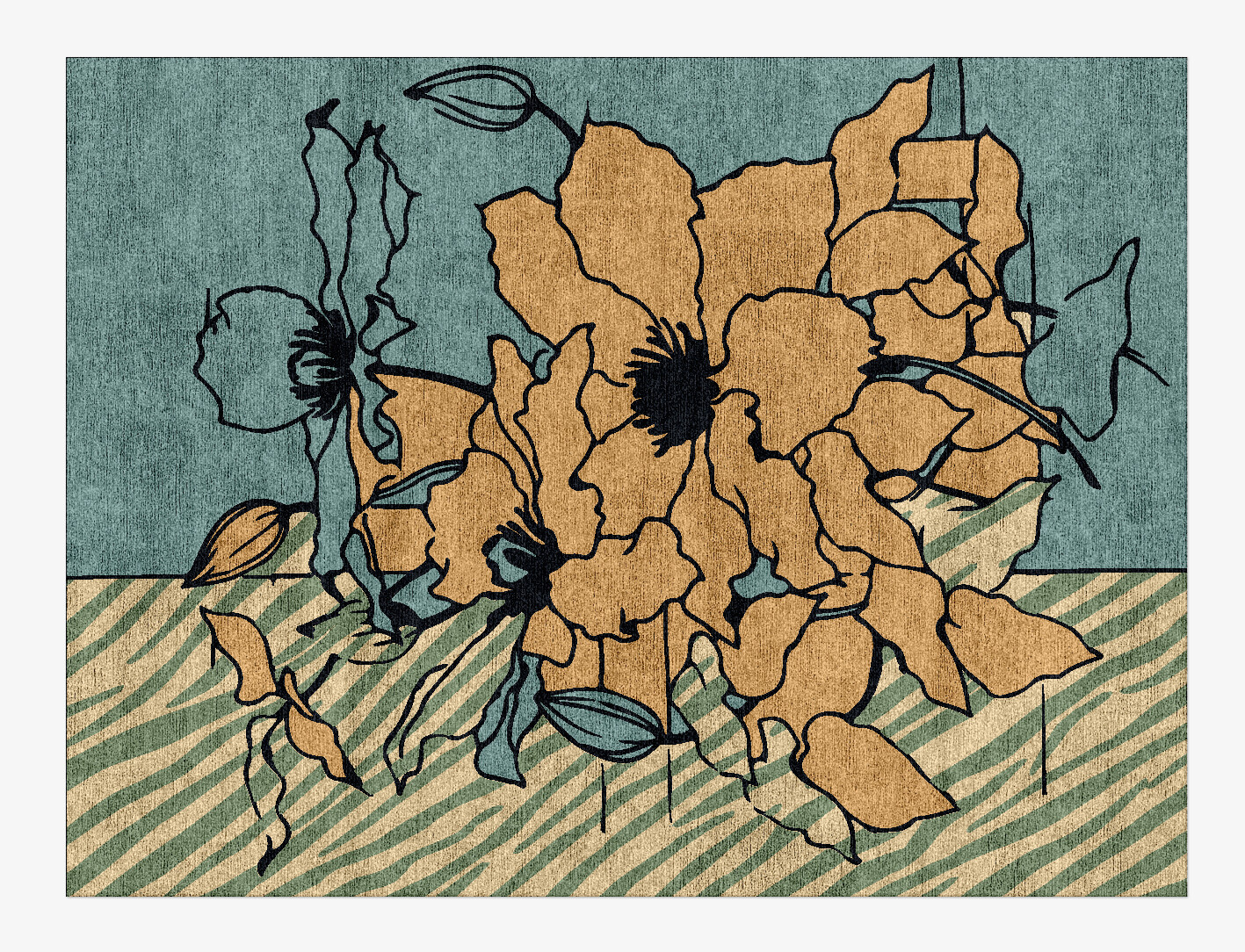Zinia Field of Flowers Rectangle Hand Knotted Bamboo Silk Custom Rug by Rug Artisan
