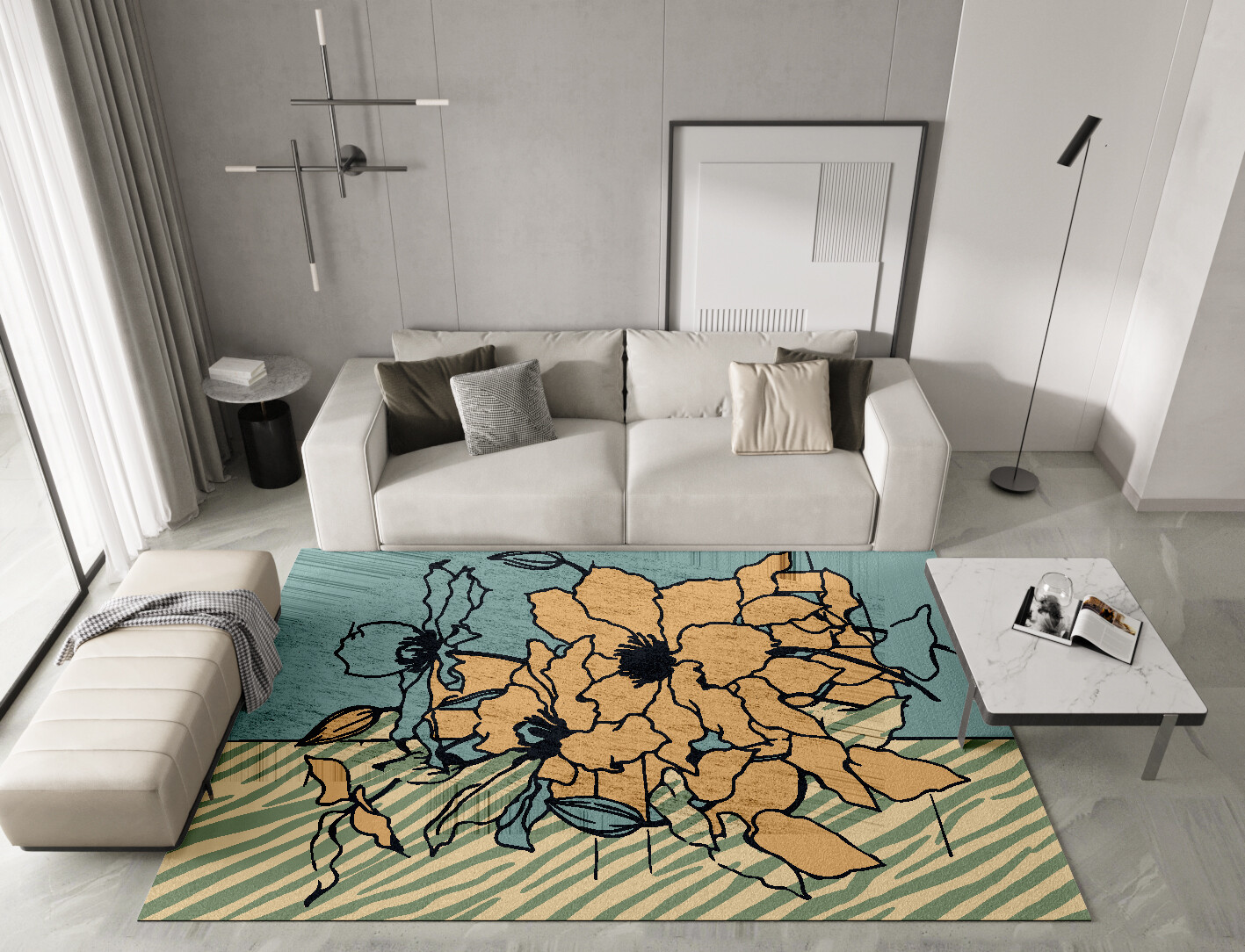 Zinia Field of Flowers Rectangle Hand Knotted Bamboo Silk Custom Rug by Rug Artisan