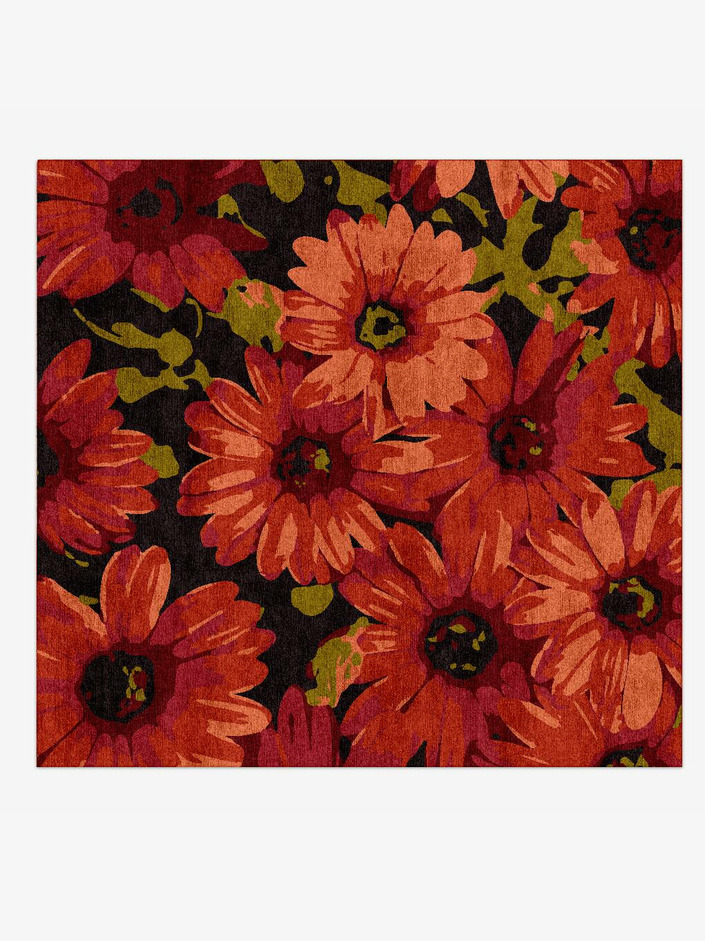 Zinnia Floral Square Hand Knotted Bamboo Silk Custom Rug by Rug Artisan
