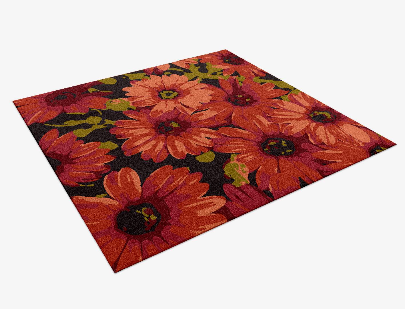 Zinnia Floral Square Hand Knotted Tibetan Wool Custom Rug by Rug Artisan