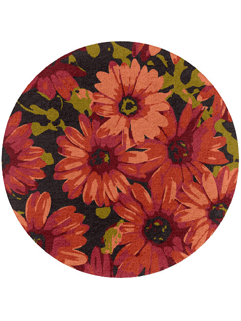 Zinnia Floral Round Hand Tufted Pure Wool Custom Rug by Rug Artisan